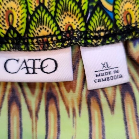 Cato Colorful Top with Embroidered Neckline, Purple, Green & Black, Size XL - Picture 7 of 8